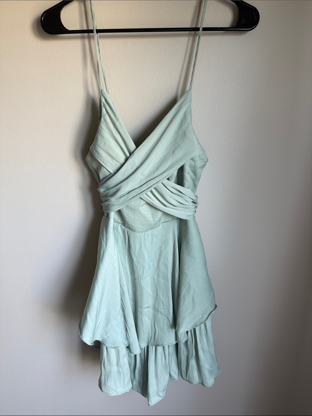 Angel Biba Mint Green Wrap-Front Spaghetti-Strap Mini Dress